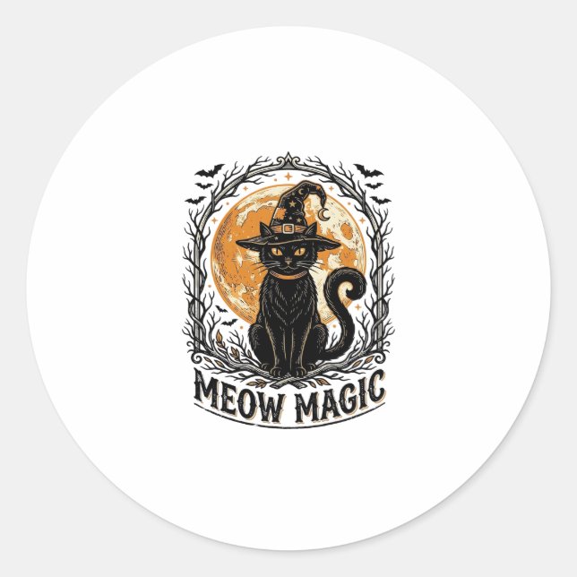 Sticker Rond Chemise de chat sorcière Design de lune Halloween  (Devant)