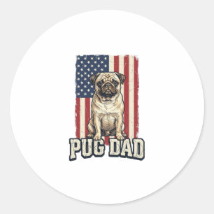 Sticker Rond Chemise de chien à gravure vintage patriotique Pug