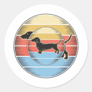 Sticker Rond Chemise de chien de coucher de soleil rétro de tec