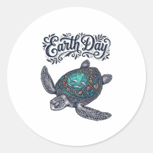 Sticker Rond Chemise de conception de gravure vintage de tortue