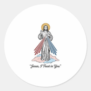 Sticker Rond Chemise de conception de gravure vintage Jésus je 