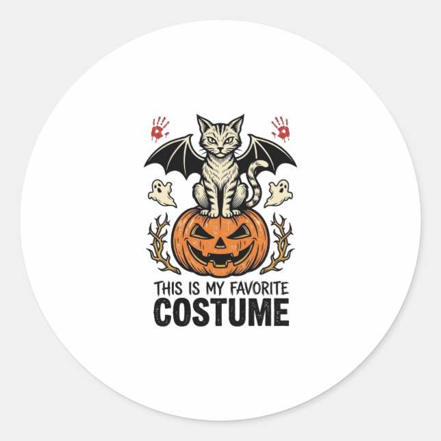 Sticker Rond Chemise de design de costume de chat de citrouille (Devant)