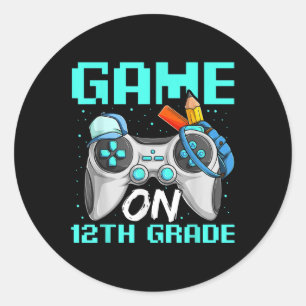 Sticker Rond Chemise de douzième année Game On, dos de garçon d