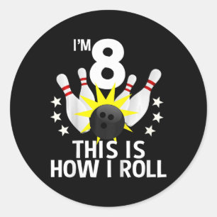 Sticker Rond Chemise de fête d'anniversaire de Bowling 8 ans Co