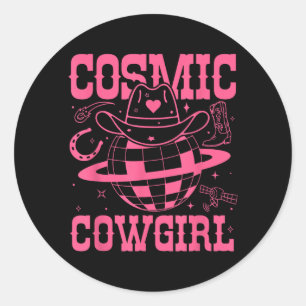 Sticker Rond Chemise de filles de cow-boy de l'espace cosmique