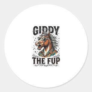 Sticker Rond Chemise de gravure vintage de cheval de Fup drôle