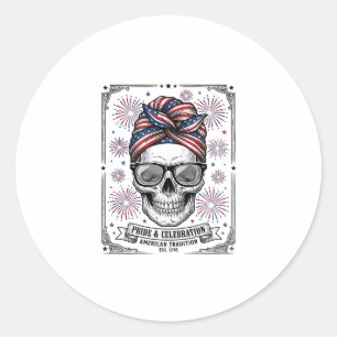 Sticker Rond Chemise de gravure vintage de crâne patriotique de