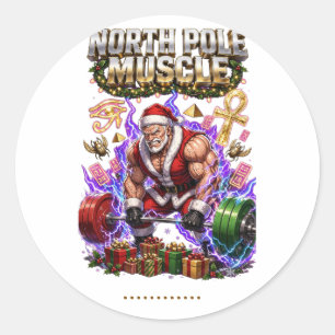 Sticker Rond Chemise de gym drôle de Noël Muscle Pôle Nord