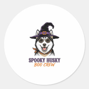 Sticker Rond Chemise de Husky Halloween Sorcière Chien Graphiqu
