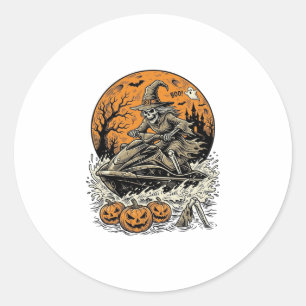 Sticker Rond Chemise de jet ski Halloween sorcière squelette vi