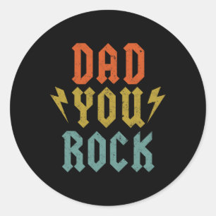 Sticker Rond Chemise de Jour Drôle Papa You Rock Guitare Vintag