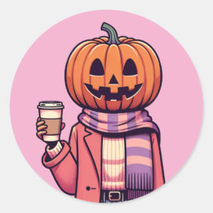 Sticker Rond Chemise de la saison automnale du café à tête de c