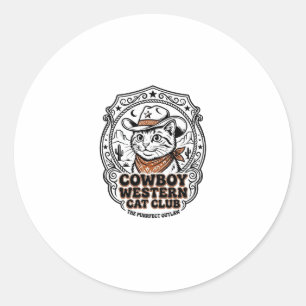 Sticker Rond Chemise de l'amant de chat occidental Cowboy - Nou