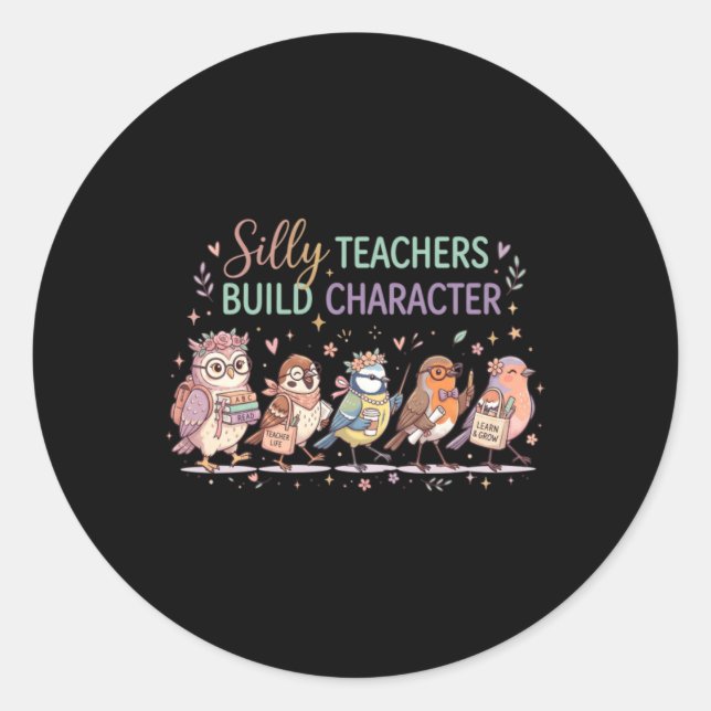 Sticker Rond Chemise de l'équipe d'enseignants oiseaux mignons  (Devant)