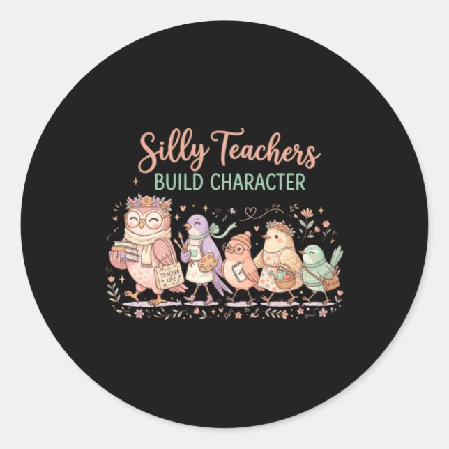 Sticker Rond Chemise de l'équipe d'enseignants oiseaux mignons  (Devant)