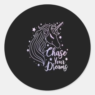 Sticker Rond Chemise de Licorne Filles Rose Violet Poursuis Tes