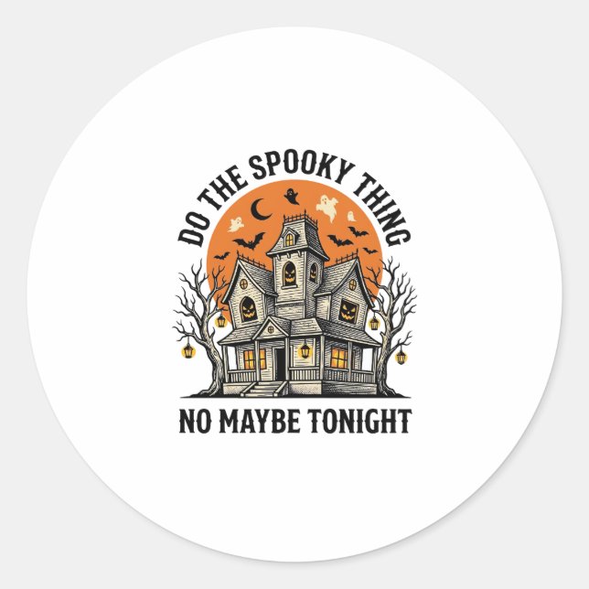 Sticker Rond Chemise de Maison Hantée Effrayant Design Hallowee (Devant)
