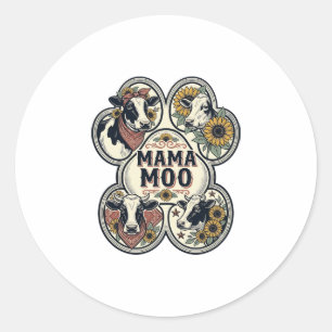 Sticker Rond Chemise de maman vache Gravure vintage Tournesol W