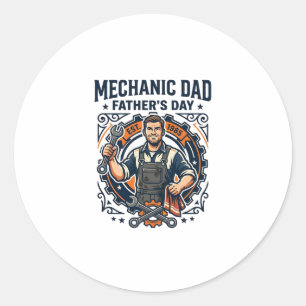 Sticker Rond Chemise de Mécanicien de la Fête des Pères Papa Dr