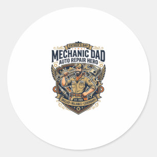 Sticker Rond Chemise de Mécanicien de la Fête des Pères Papa Dr