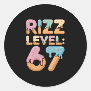 Sticker Rond Chemise de mème niveau Rizz 67 Glace Crème Dégouli