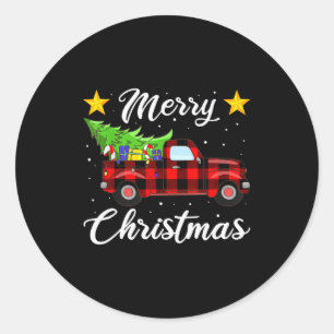 Sticker Rond Chemise de Noël à carreaux Buffalo, camion rouge a