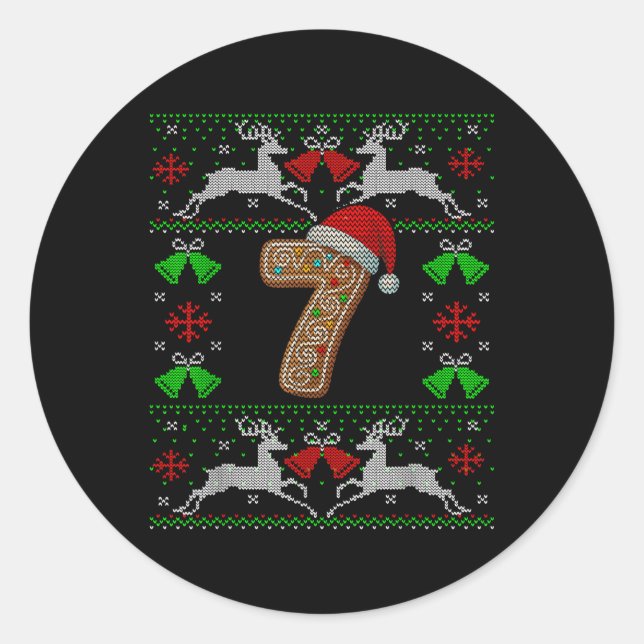 Sticker Rond Chemise de Noël drôle et laide numéro 7 67 Meme (Devant)
