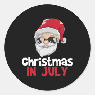 Sticker Rond Chemise de Noël en juillet Père Noël Drôle d'été T