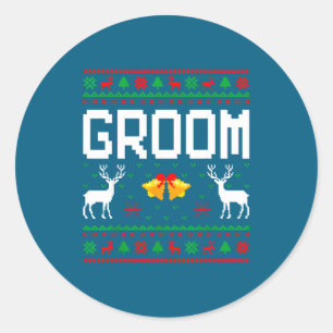 Sticker Rond Chemise de Noël laide de couple marié mariée mari
