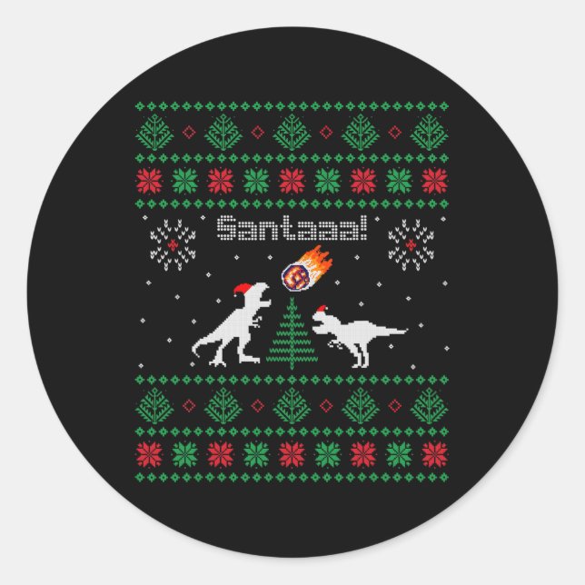 Sticker Rond Chemise de Noël laide de dinosaure Santaaa  (Devant)