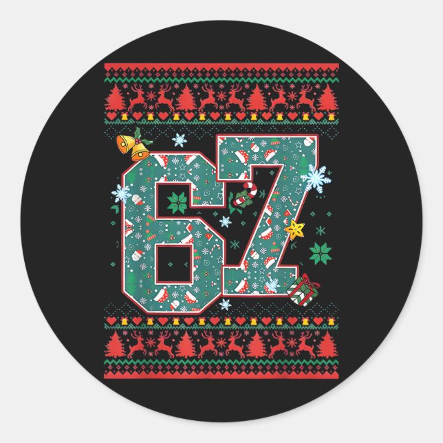 Sticker Rond Chemise de Noël Rétro 67 Six Seven Mème  (Devant)