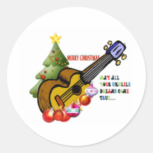 Sticker Rond Chemise de Noël Ukulele