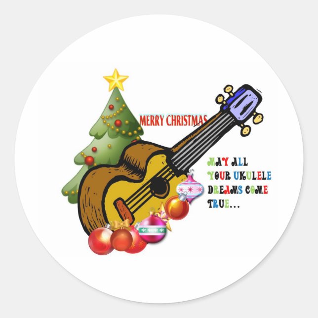 Sticker Rond Chemise de Noël Ukulele (Devant)