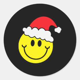 Sticker Rond Chemise de Noël visage sourire jaune chapeau de Pè