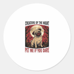 Sticker Rond Chemise de pug Halloween avec cimetière effrayant