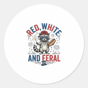 Sticker Rond Chemise de Raton Laveur Patriotique Sauvage Rouge