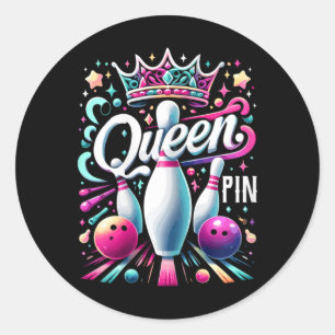 Sticker Rond Chemise de reine à quilles Joueuse de bowling Ligu