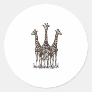 Sticker Rond Chemise de safari avec gravure de girafe vintage a