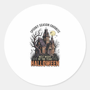 Sticker Rond Chemise de saison effrayante manoir hanté gravure