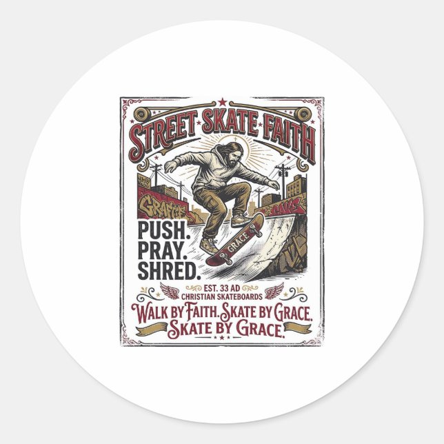 Sticker Rond Chemise de skate longboard Jésus chrétien (Devant)