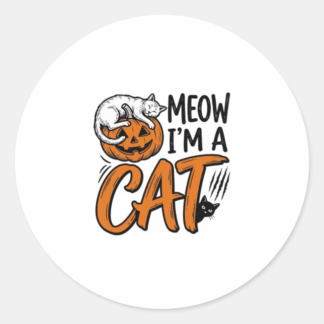 Sticker Rond Chemise de typographie de citrouille de chat drôle (Devant)
