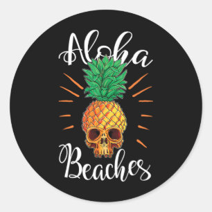 Sticker Rond Chemise de vacances crâne de pinède d'Hawaii Beach