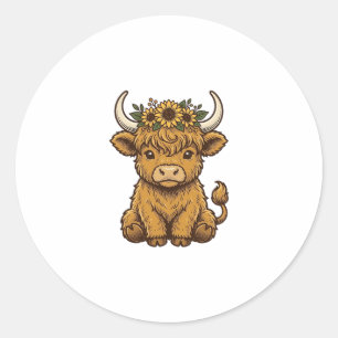 Sticker Rond Chemise de vache des Highlands Art de veau de tour