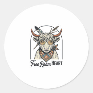 Sticker Rond Chemise de vache Highland Esprit libre Gravure vin