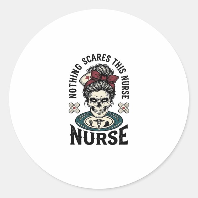 Sticker Rond Chemise d'infirmière Halloween Graphique de crâne  (Devant)