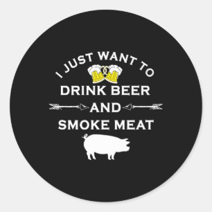Sticker Rond Chemise drôle BBQ Boire de la bière Fumer de la vi