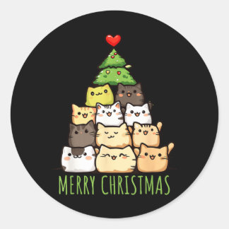 Sticker Rond Chemise drôle de chat de Noël _ Amour _ Maman de c