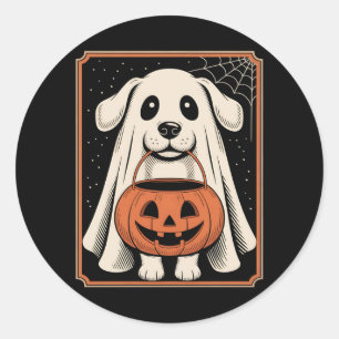 Sticker Rond Chemise drôle de chien fantôme Halloween Chien de