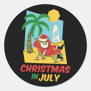 Sticker Rond Chemise drôle de Noël en juillet T-shirt Santa d'é