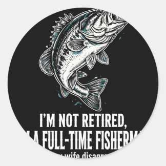 Sticker Rond Chemise drôle de pêcheur à plein temps - Parti Pêc